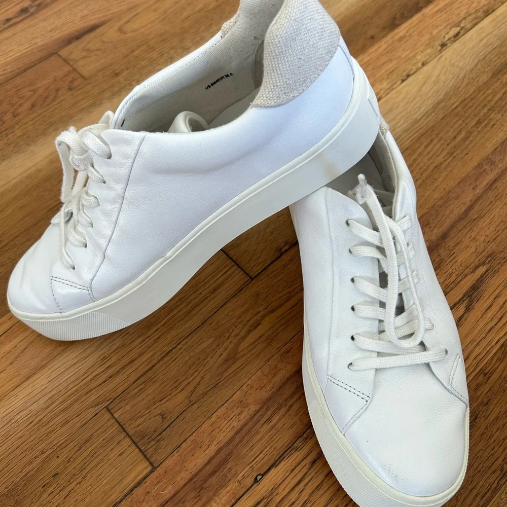 Vince Benfield Leather Platform White Sneaker Size 8 - Picture 2 of 9